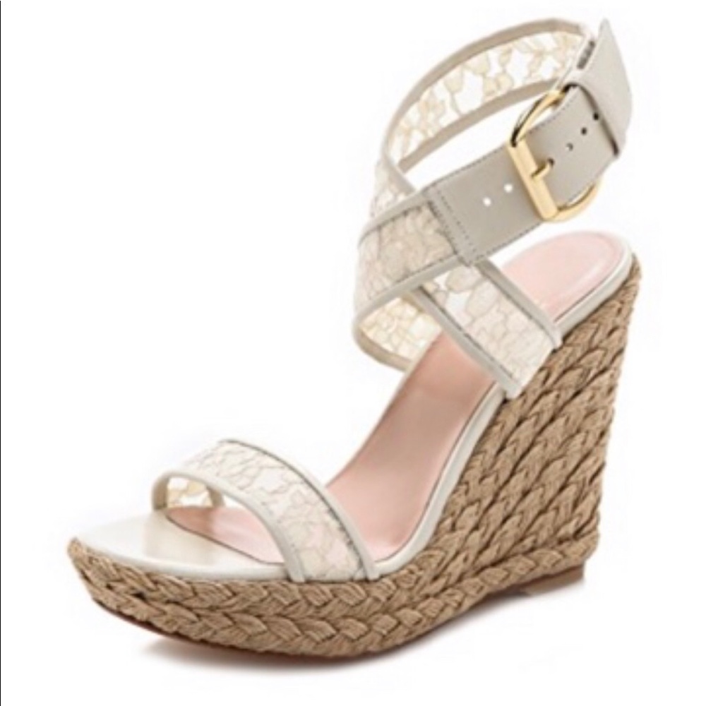 🦋Stuart Weitzman Ivory Guipure Espadrille Wedges